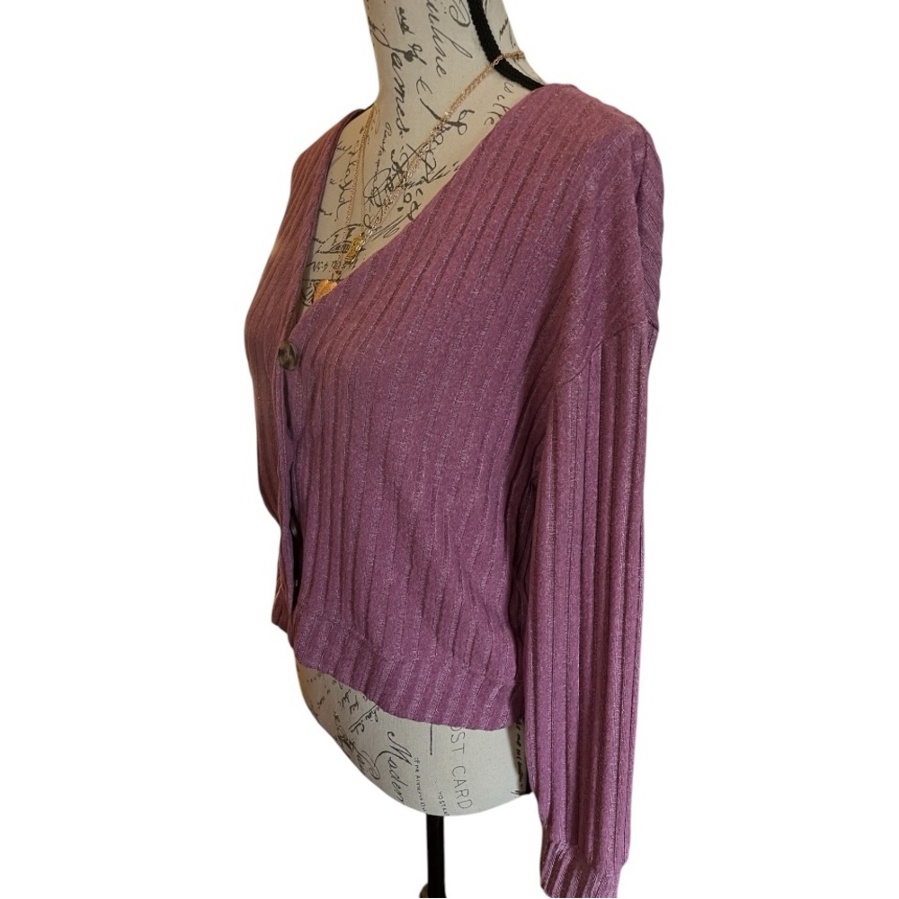 Mauve ribbed cardigan - Picture 3 of 7